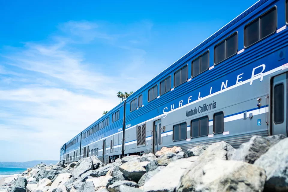 Pacific Surfliner Amtrak train on California coast